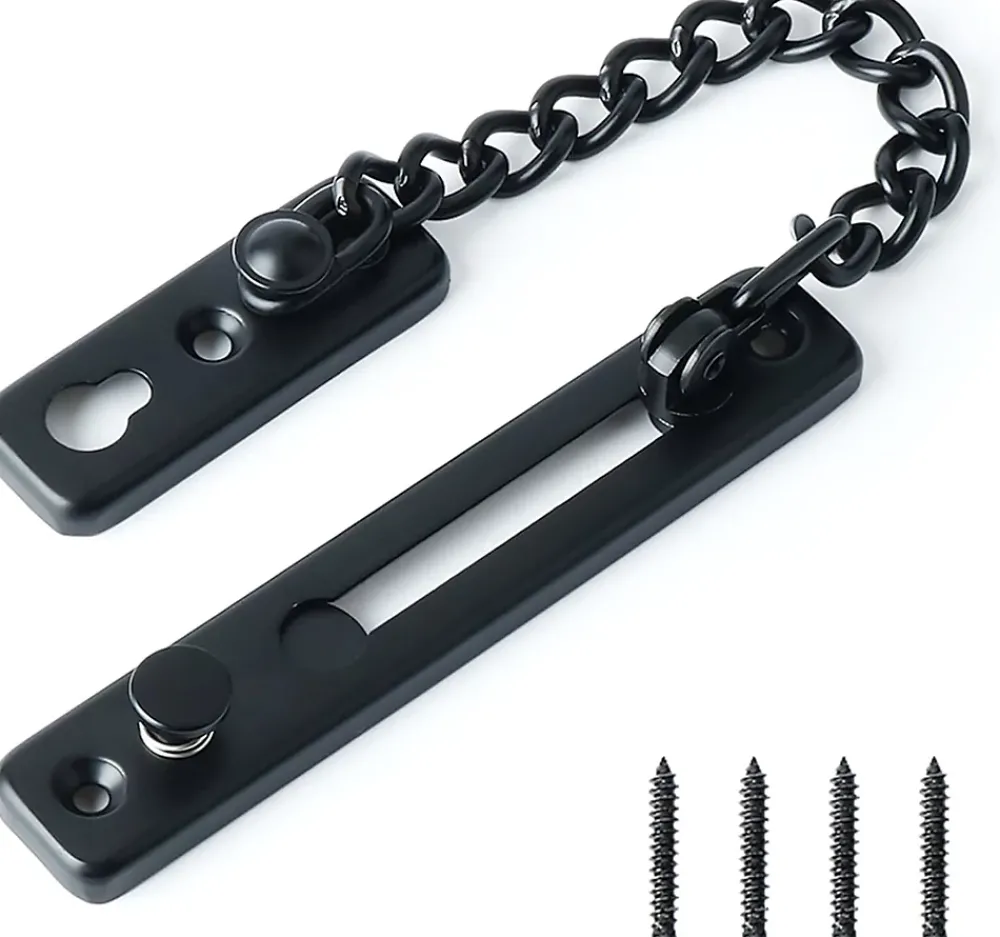 Deko Loquet, Targette Et Moraillon De Porte-Chaîne de sécurité pour porte étroite, butée de porte à ressort, antivol, avec vis, acier inoxydable, finition noir mat