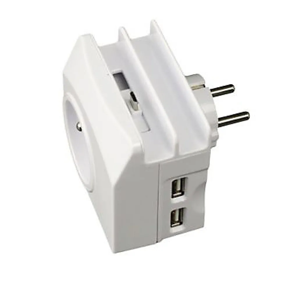 Enexo Chargeur universel 2 USB 1 prise 2 ports + Terre 16A