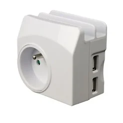 Enexo Chargeur universel 2 USB 1 prise 2 ports + Terre 16A