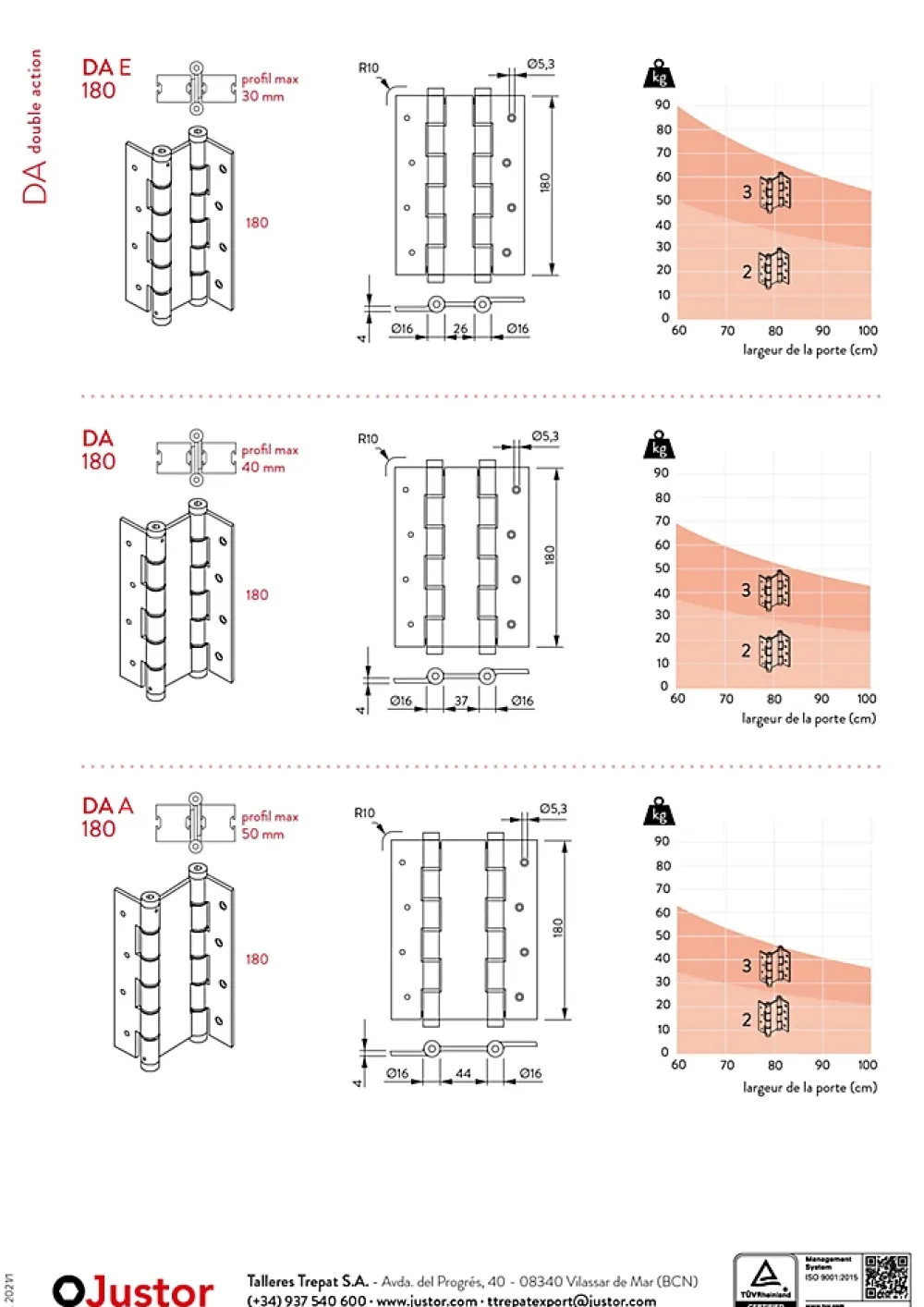 Hardwarexchange Charnière va et vient à ressort, 180X40 mm, en aluminium anodisée argent, pour porte de 40 mm.