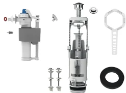 Flomasta Chasse d'eau + robinet flotteur à ouverture différé , double bouton poussoir + étrier