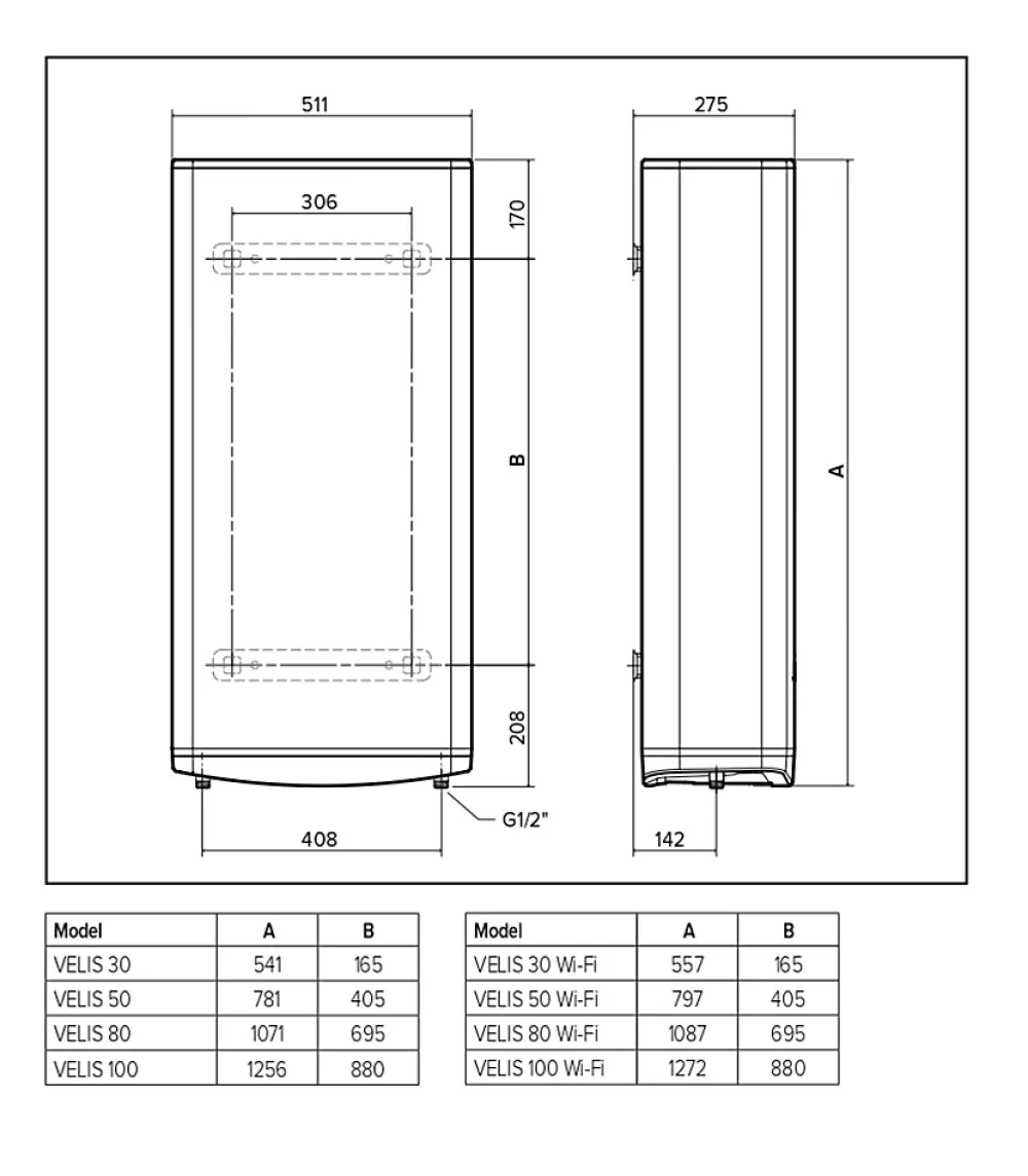 Ariston Chauffe-Eau Électrique|Chauffe-Eau Ariston-Chauffe-eau électrique Velis Tech blanc 65L