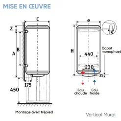 Atlantic Chauffe-Eau Électrique-Chauffe-eau électrique stéatite Chauffeo+ - Vertical mural - 100 l - Diamètre 513 mm - 1200 W