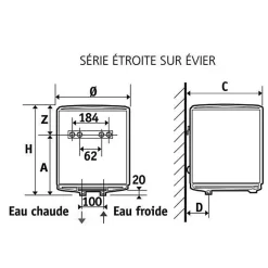 Atlantic Chauffe-eau vertical - Petite capacité - Fixation murale sur évier -