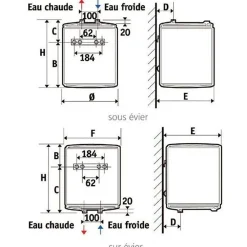 Atlantic Chauffe-Eau Électrique-Chauffe-eau vertical 2000 W - Petite capacité - Fixation murale sous évier -
