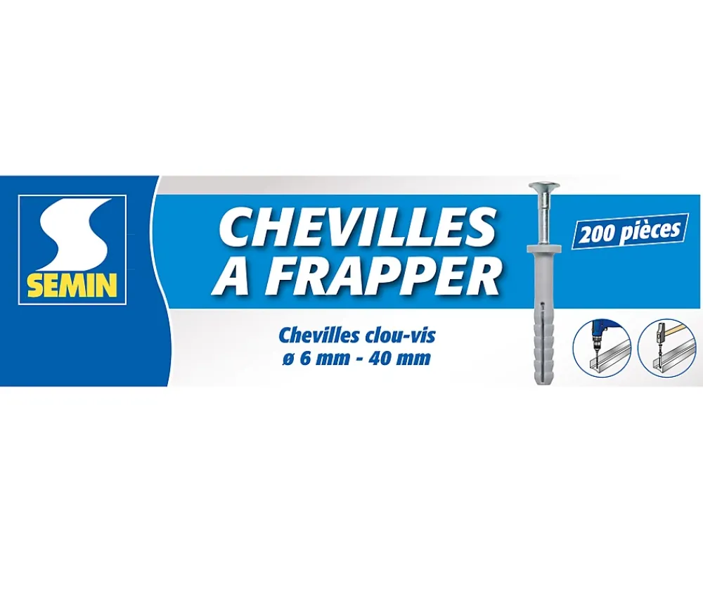 Semin Cheville Clous Vis à Frapper , 6 x 40 mm, Boite de 200