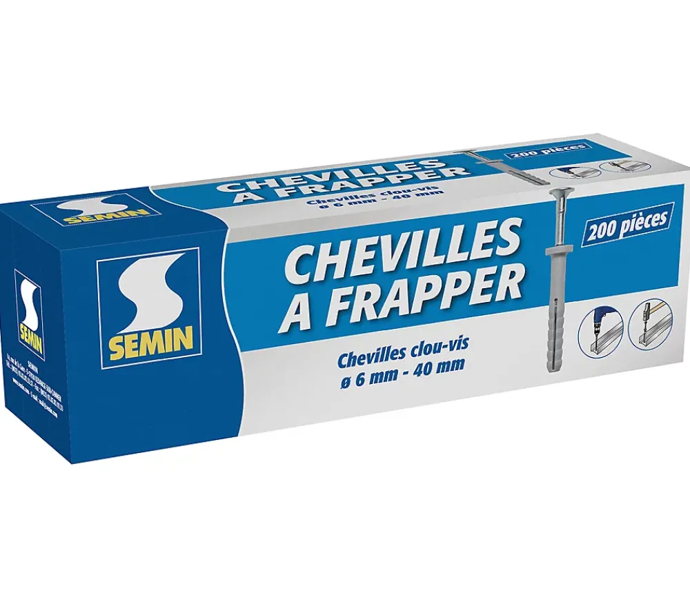 Semin Cheville Clous Vis à Frapper , 6 x 40 mm, Boite de 200
