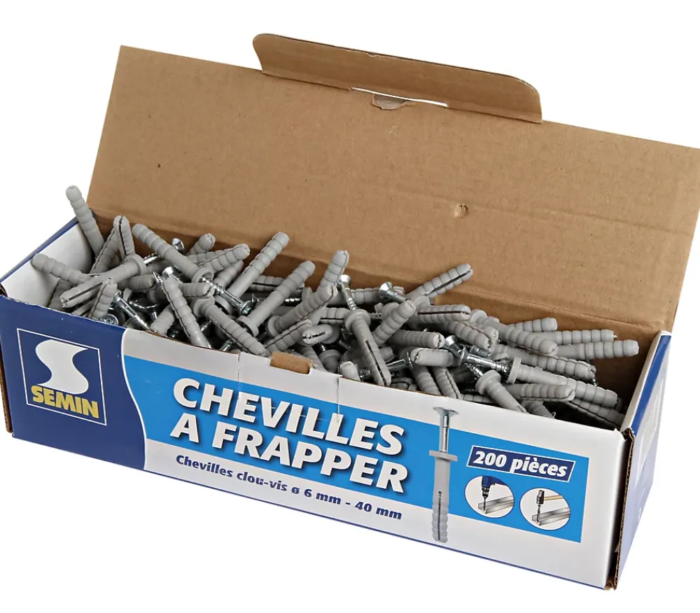 Semin Cheville Clous Vis à Frapper , 6 x 40 mm, Boite de 200