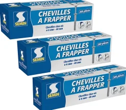 Semin Cheville À Frapper-Cheville Clous Vis à Frapper , 6 x 40 mm, Boite de 200 (lot de 3)
