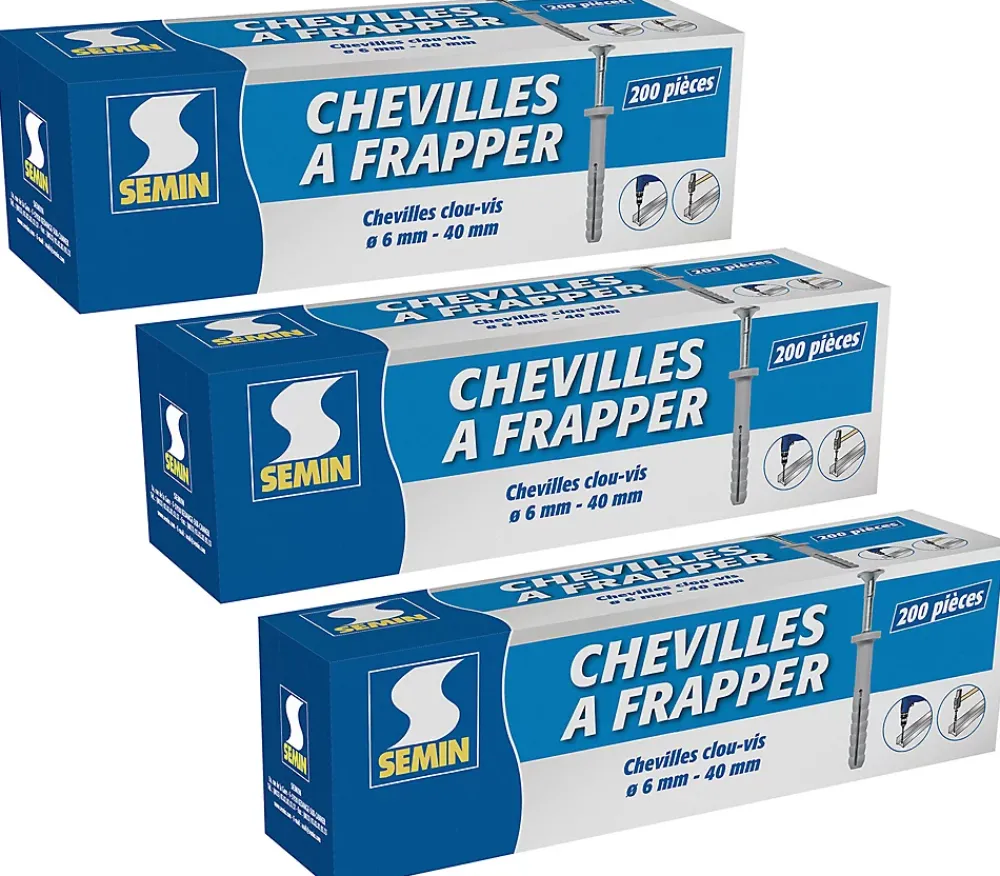 Semin Cheville À Frapper-Cheville Clous Vis à Frapper , 6 x 40 mm, Boite de 200 (lot de 3)
