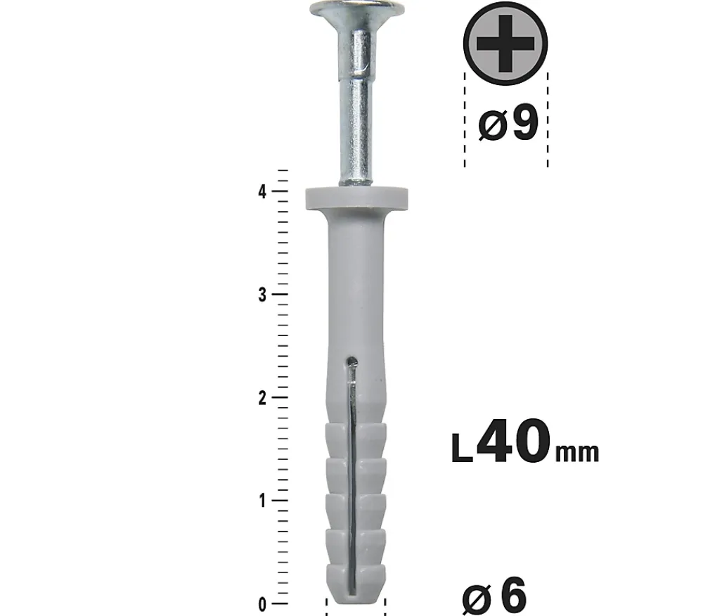 Semin Cheville Clous Vis à Frapper , 6 x 40 mm, Boite de 200 (lot de 2)