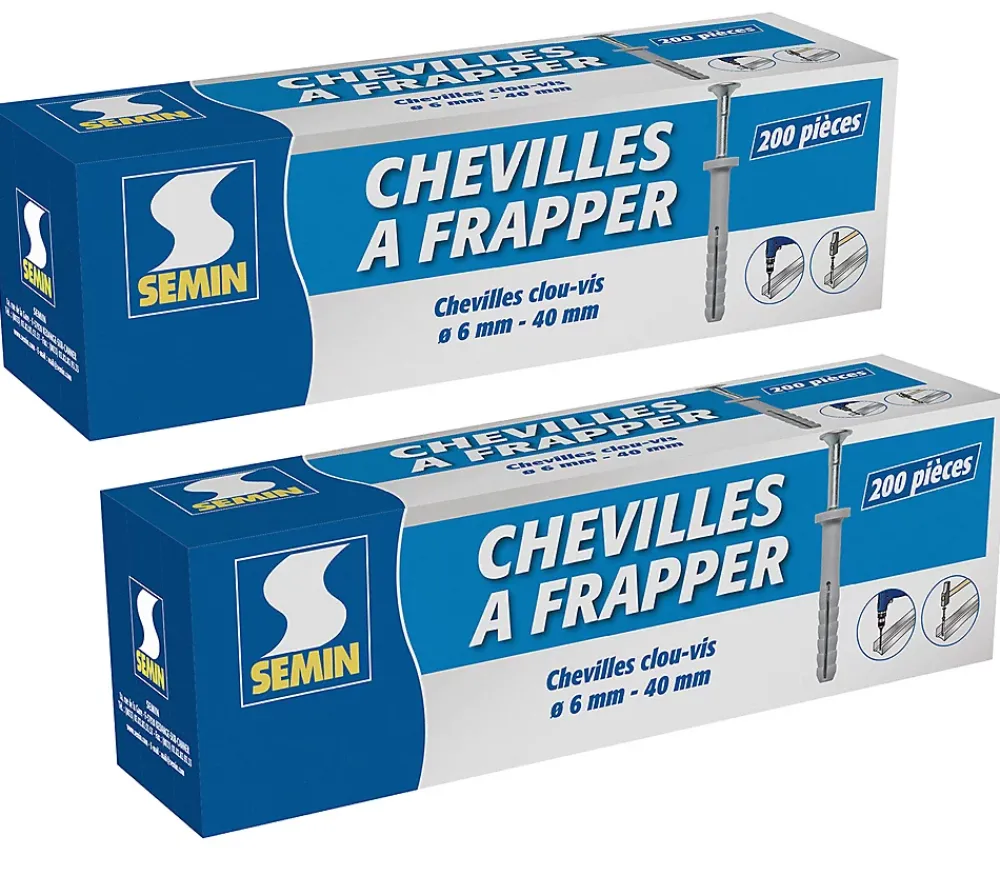 Semin Cheville Clous Vis à Frapper , 6 x 40 mm, Boite de 200 (lot de 2)