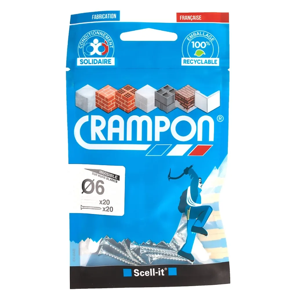 Scell-It Cheville Universelle-Cheville Crampon blanc ø6 mm + vis, 20 pièces