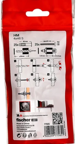 Fischer Cheville métallique pour corps creux HM-S 4x46 avec vis métrique, 25 pcs - 77585