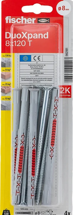 Fischer Cheville Pour Béton-Cheville rallongée DuoXpand 10 x 140 mm, 4 pièces