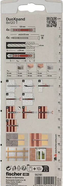 Fischer Cheville Pour Béton-Cheville rallongée DuoXpand 10 x 140 mm, 4 pièces