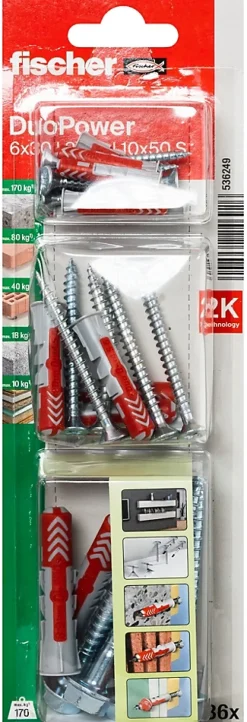 Fischer 18 chevilles Duopower 3 diam 6-8-10mm avec vis