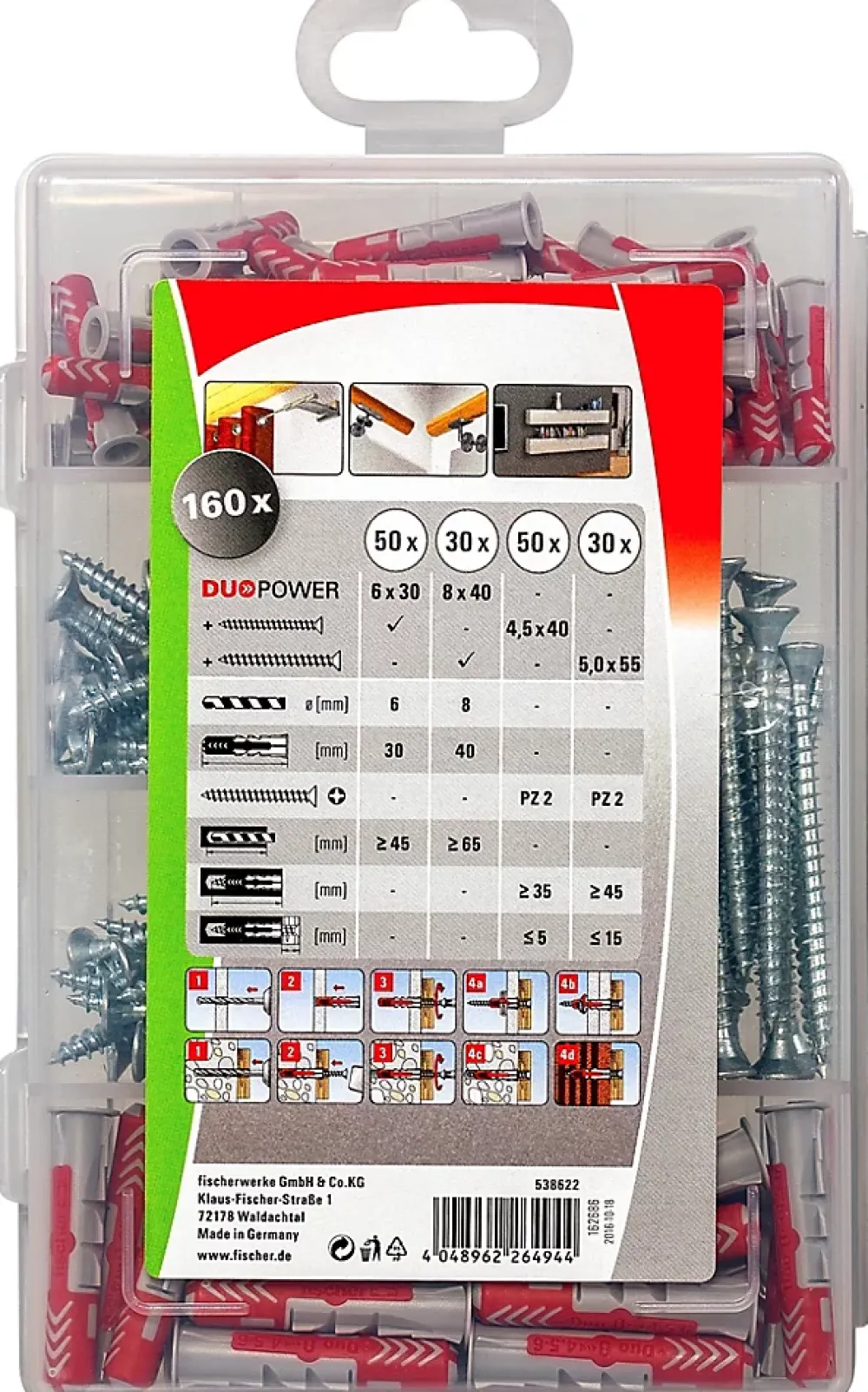 Fischer Chevilles profibox Duopower 160 pièces avec vis