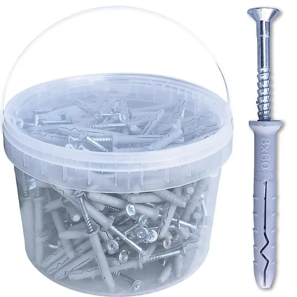 D-Work 200 Chevilles à Frapper NHS D. 8 x Lt. 60 mm avec Vis Tête Fraisée (en seau) -