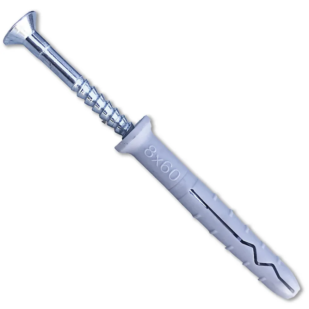 D-Work 200 Chevilles à Frapper NHS D. 8 x Lt. 60 mm avec Vis Tête Fraisée (en seau) -