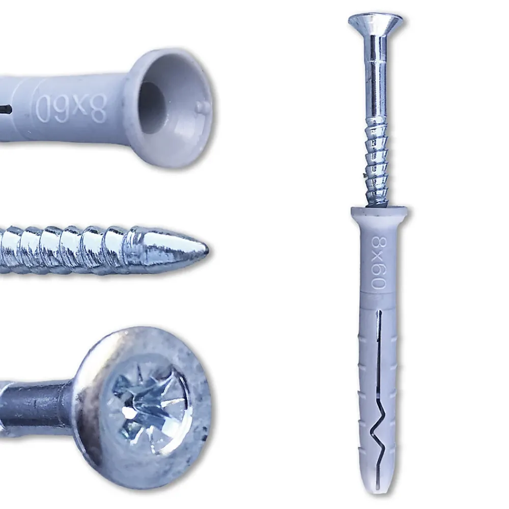 D-Work 200 Chevilles à Frapper NHS D. 8 x Lt. 60 mm avec Vis Tête Fraisée (en seau) -