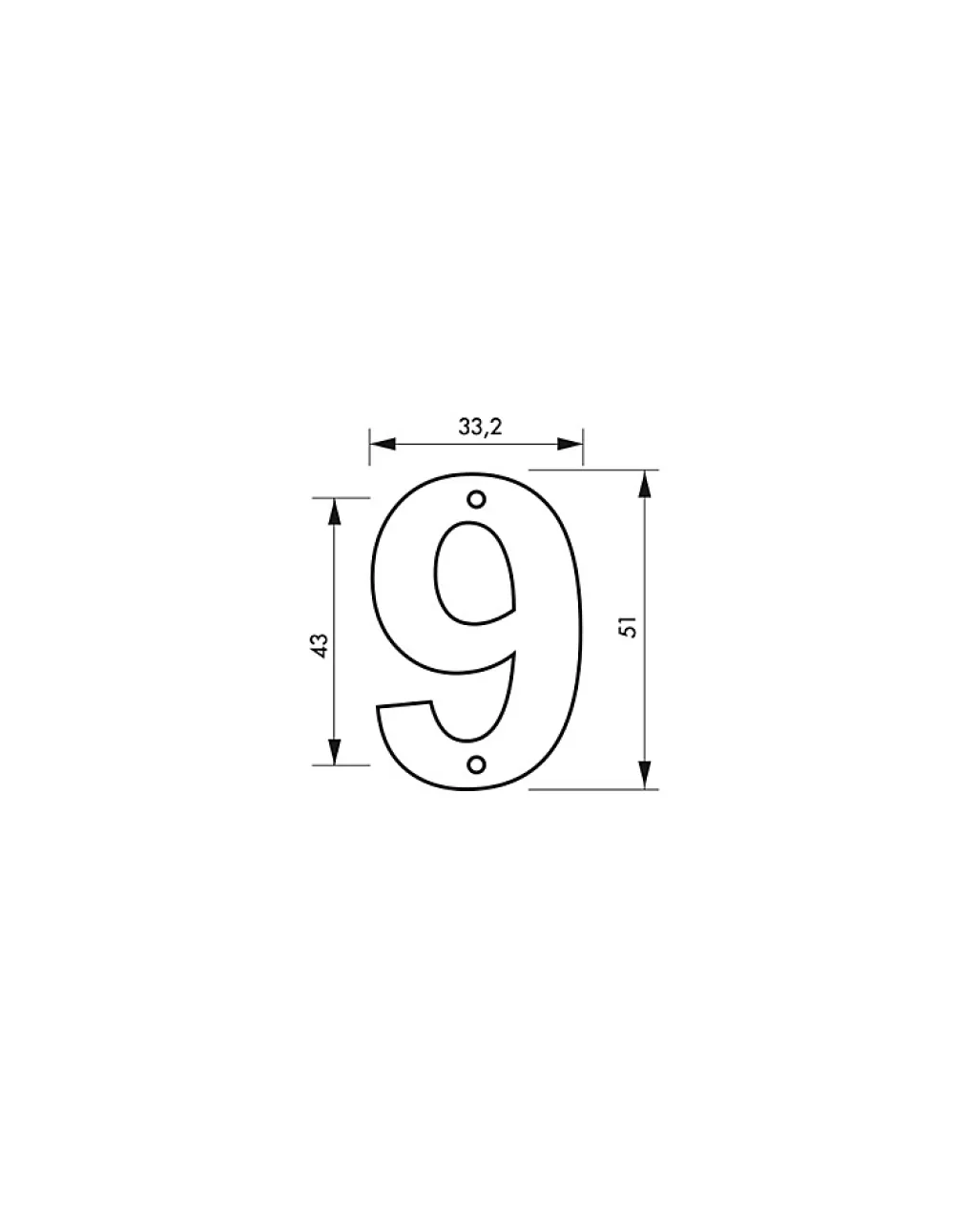 Thirard Chiffre Et Lettre Pour Maison-Chiffre 9, laiton, à visser, H.51mm, doré -