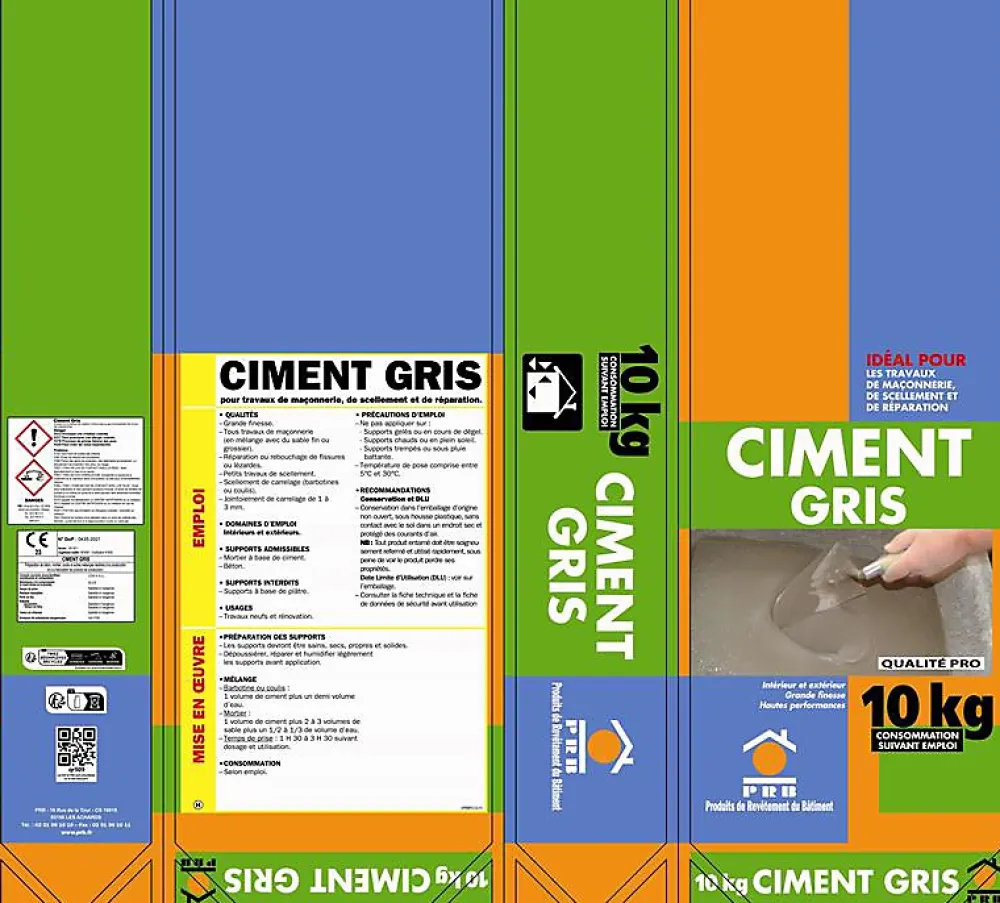 Prb Vis Inox-Ciment Gris Polyvalent 10kg - Finesse et Séchage Rapide - Maçonnerie, Réparation, Scellement et Jointoiement Intérieur/Extérieur