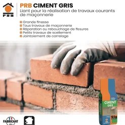 Prb Vis Inox-Ciment Gris Polyvalent 10kg - Finesse et Séchage Rapide - Maçonnerie, Réparation, Scellement et Jointoiement Intérieur/Extérieur