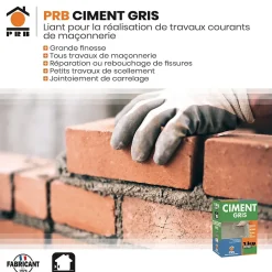 Prb Ciment Gris Polyvalent 1kg - Finesse et Séchage Rapide - Maçonnerie, Réparation, Scellement et Jointoiement Intérieur/Extérieur