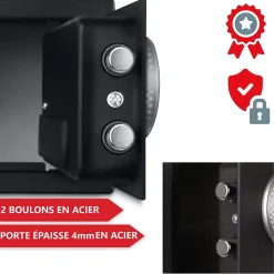 Bb Loisir Coffre-Fort-Coffre-fort à code,empreinte digitale et clés en acier M 31x20x20 cm