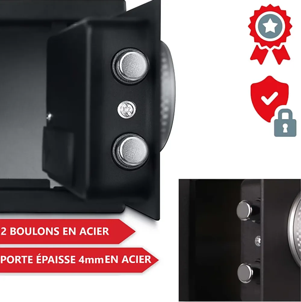 Bb Loisir Coffre-Fort-Coffre-fort à code,empreinte digitale et clés en acier L 38x30x30 cm