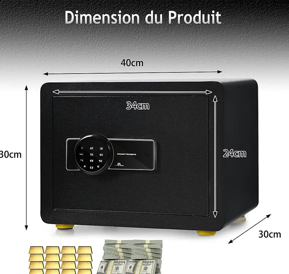 Giantex Coffre-fort en Acier,40X30X30 CM,avec Serrure à Code électronique,étagère Amovible,Système d'Alarme et Fonction Anti-indiscrétion
