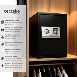 Tectake Coffre-Fort-Coffre-fort électronique en acier 50 x 35 x 34,5 cm fer noir