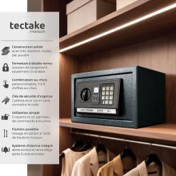 Tectake Coffre-Fort-Coffre-fort électronique en fer 20 x 31 x 22 cm noir