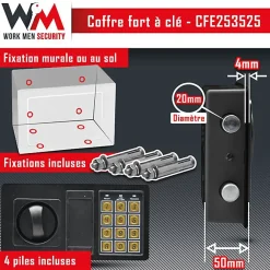 Elem Technic Coffre fort électronique - Work Men Security - CFE253525 - Dimensions extérieur 25 x 35 x 25 cm