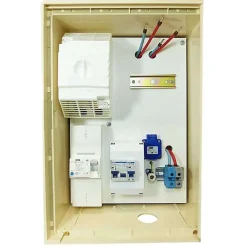 Tecko Coffret de chantier monophasé 3/6/9 kW - pack complet raccordement aérien 15m conforme ENEDIS avec 1 prise et bornier IP2X