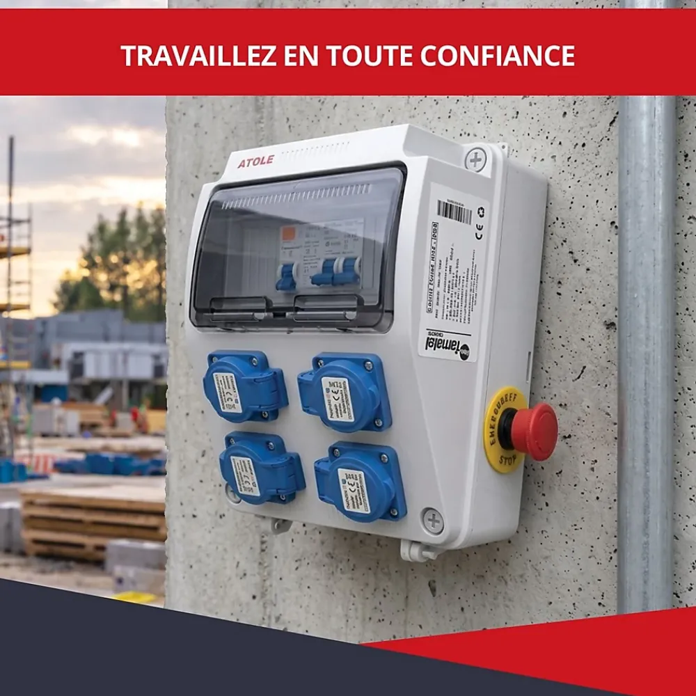 Atole Coffret de Chantier Monophasé 230V - 4 Prises NF 2P+T - 16A - 9 Modules - Coffret Électrique sans câble