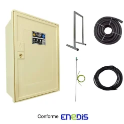 Tecko Tableau Électrique Pré-Équipé-Coffret de chantier triphasé 6/18 kW - pack complet raccordement SOL 3m avec prises 32A 16A conforme ENEDIS