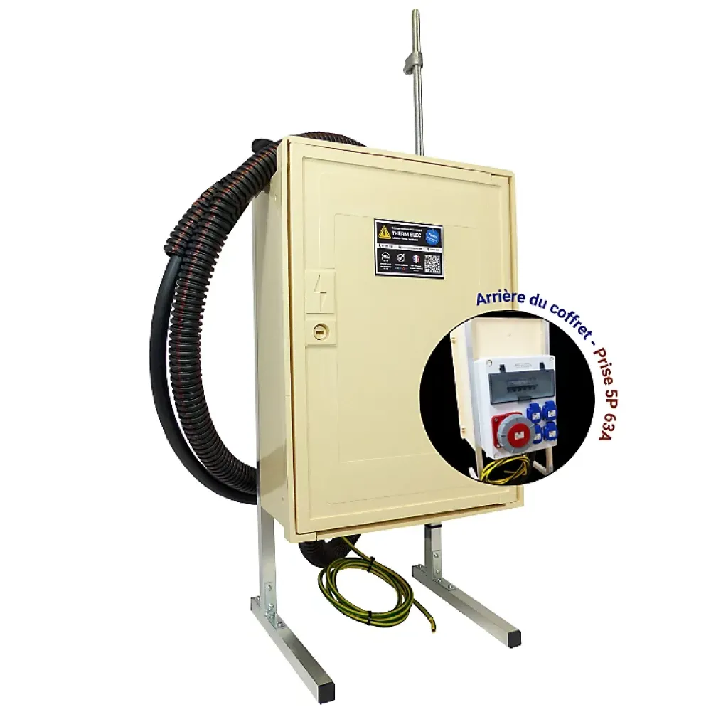Tecko Tableau Électrique Pré-Équipé-Coffret de chantier triphasé 18/36 kW - pack complet raccordement AIR 15m avec prise 63A conforme ENEDIS
