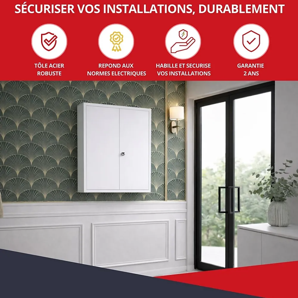 Atole Porte Et Cache Tableau Électrique-Coffret d'habillage en acier avec clé pour tableaux électriques double - H 54 x L 58,5 x P 16 cm - Réf. RCH2T416GSS