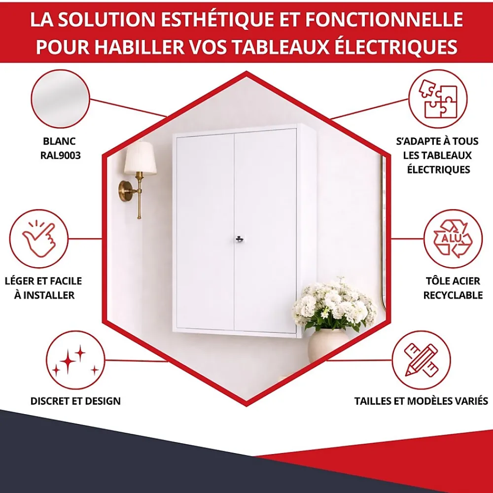 Atole Coffret d'habillage en acier avec clé pour tableaux électriques double - H 54 x L 58,5 x P 16 cm - Réf. RCH2T516GSS