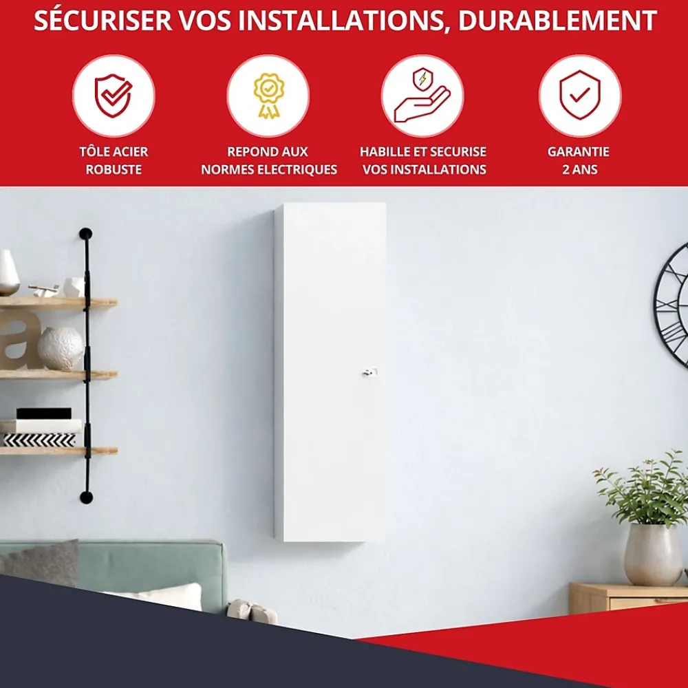 Atole Porte Et Cache Tableau Électrique-Coffret d'habillage 13 modules en acier blanc avec serrure à clef - H 790 x L 340 x P 140 mm - Réf. RCH300GSS