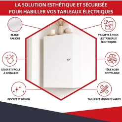 Atole Porte Et Cache Tableau Électrique-Coffret d'habillage 13 modules en acier blanc avec serrure à clef - H 790 x L 340 x P 140 mm - Réf. RCH300GSS