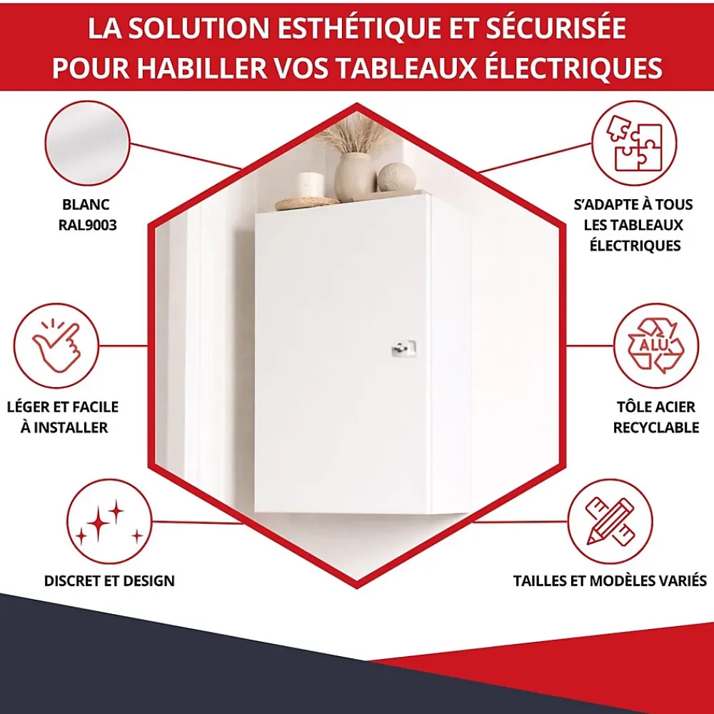 Atole Porte Et Cache Tableau Électrique-Coffret d'habillage 13 modules en acier blanc avec serrure à clef - H 790 x L 340 x P 140 mm - Réf. RCH300GSS