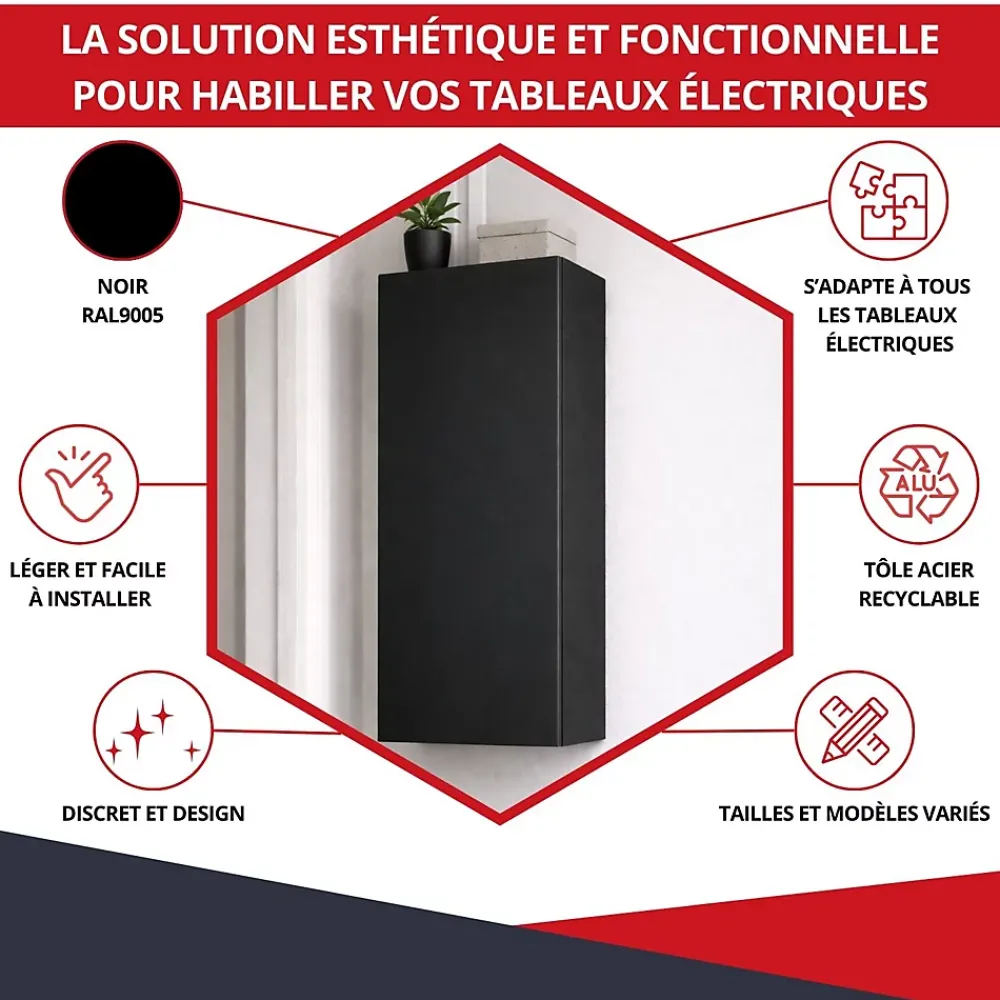 Atole Coffret d'habillage 13 modules en acier noir pour tableaux éléctriques - H 920 x L 340 x P 140 mm - Réf. RCH400NR