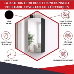 Atole Porte Et Cache Tableau Électrique-Coffret d'habillage 13 modules en acier noir avec porte miroir - H 79 x L 34 x P 14,5 cm - Réf. RCH300MIRNR