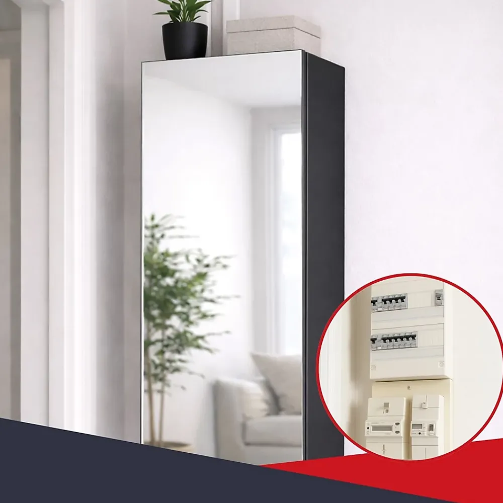 Atole Porte Et Cache Tableau Électrique-Coffret d'habillage 13 modules en acier noir avec porte miroir - H 79 x L 34 x P 14,5 cm - Réf. RCH300MIRNR
