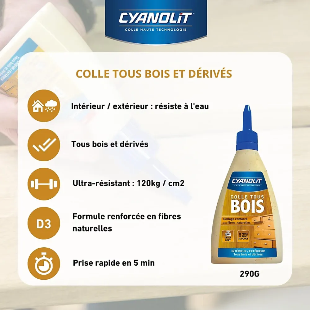 Cyanolit Colle à bois 290g collage renforcé