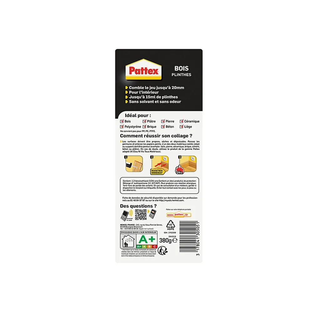 Pattex Colle-Colle bois plinthes & menuiserie 380g, lot de 3