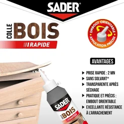 Sader Colle à bois à prise rapide transparente après séchage biberon de 250 g